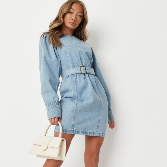 Missguided Dresses & Skirts - blue belted denim mini dress
